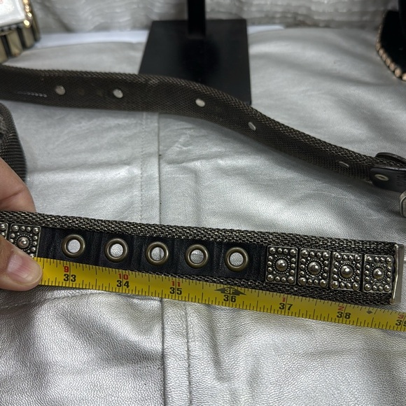 (H) Vintage silver mesh belt
Belt with leather inserts and rivets, Y2K main image 10